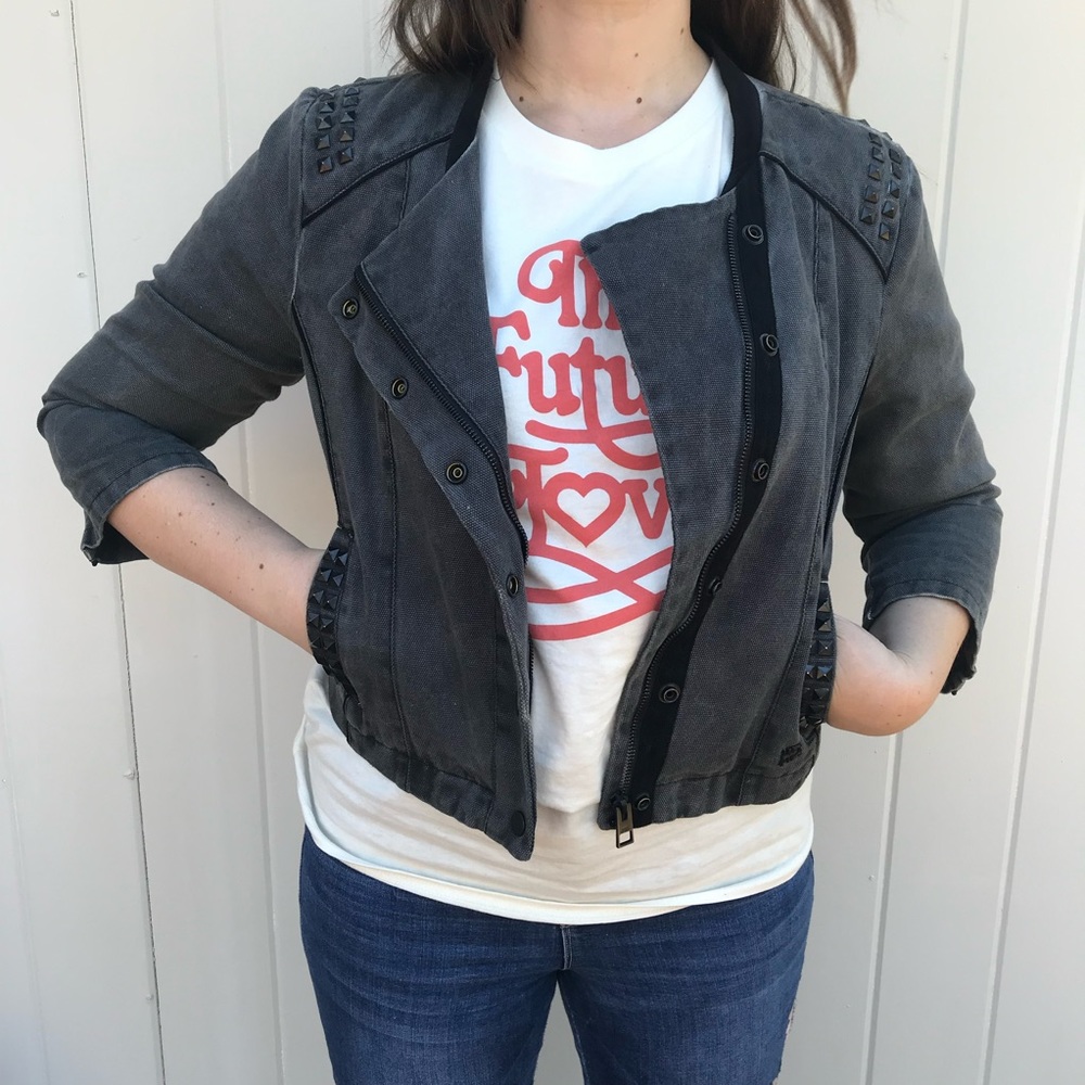 Cropped black denim jacket with stud detail- Harley Davidson
